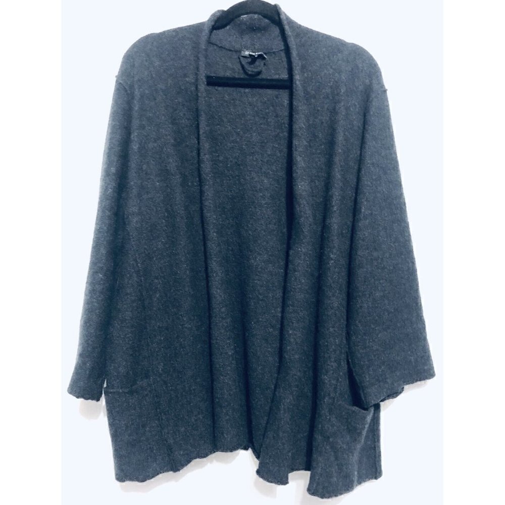 Eileen Fisher Womens Small Black Open Cardigan Roll Tab Sleeves Lagenlook